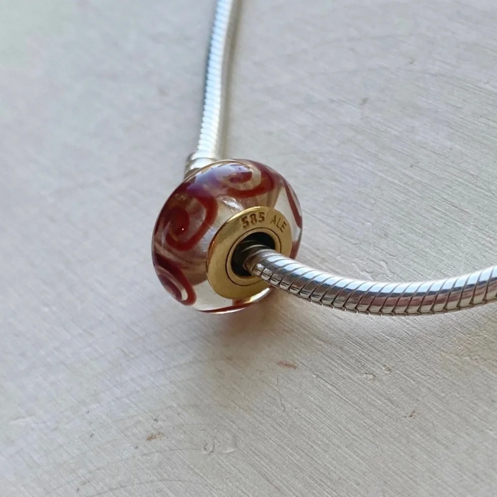 NEW Pandora RETIRED RARE 14k Gold Glass Red Swirl Murano Charm - Picture 7 of 16